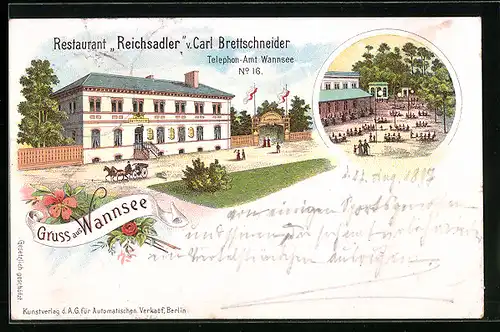 Lithographie Berlin-Wannsee, Restaurant Reichsadler v. Carl Brettschneider