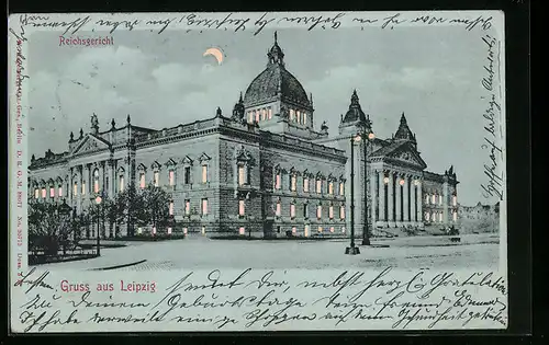 AK Leipzig, Reichsgericht, beleuchtete Fenster