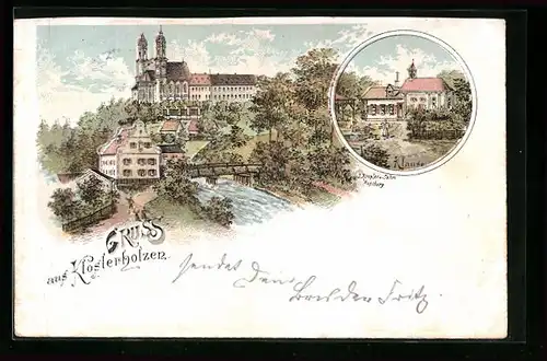 Lithographie Allmannshofen, Gasthaus Klause, Kloster Holzen