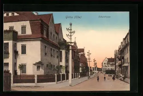 AK Gröba a. Elbe, Blick in die Schulstrasse