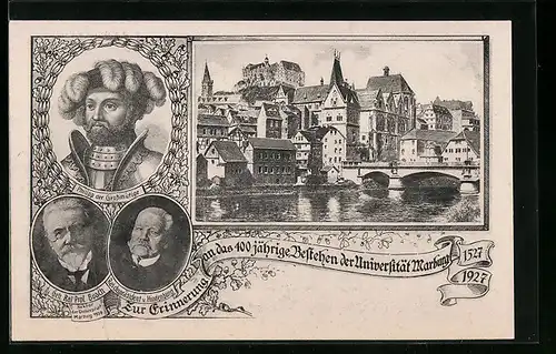 Künstler-AK Marburg, Festpostkarte, 400 Jähr. Bestehen der Universität, Philipp der Grossmütige