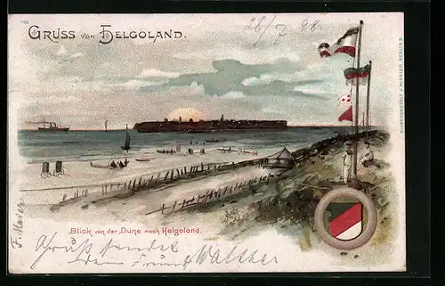 Lithographie Helgoland, Blick von der Düne nach dem Ort