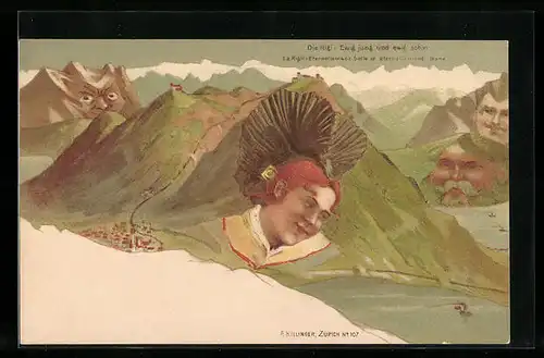 AK Die Rigi, Killingen Nr. 107, Berg mit Gesicht / Berggesichter