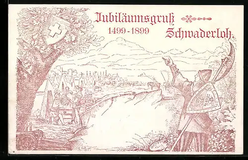 AK Schwaderloh, Jubiläumsgruss 1499-1899, Panorama eines Feldlagers