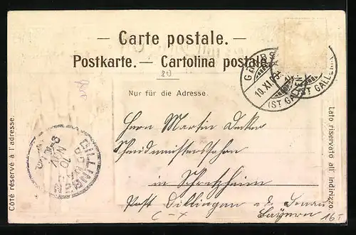 Passepartout-Lithographie Grabs, Ortsansicht, Trompeter auf einem Pferd, Behüt Dich Gott