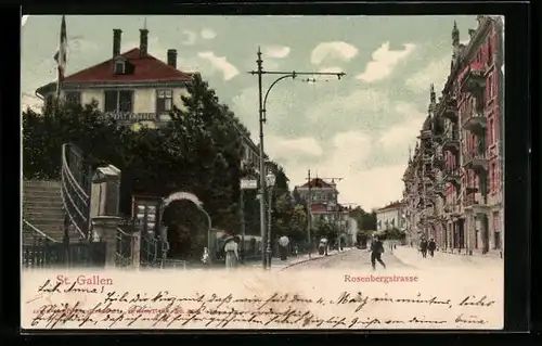 AK St. Gallen, Spaziergänger in der Rosenbergstrasse
