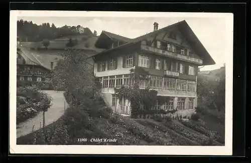 AK Gunten, Chalet Krinde Fam. Pilet mit Strasse und Umgebung