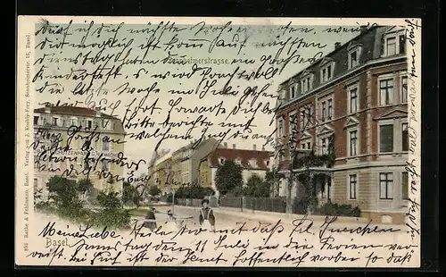 AK Basel, Sennheimerstrasse mit Restaurant Schützenpark G. Hutmacher