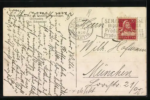 AK Neuchatel, Café-Restaurant du Theatre, Strassenansicht