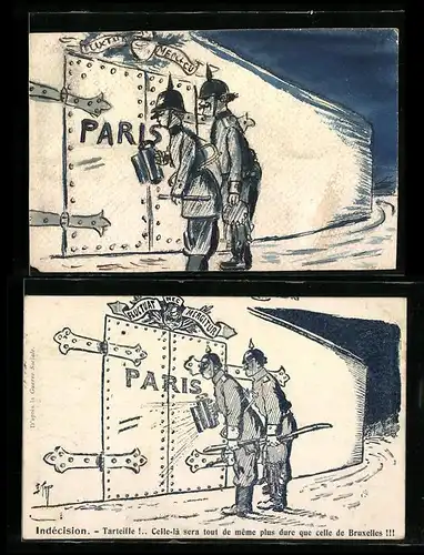 Künstler-AK Handgemalt: Deutsche Soldaten stehen vor Paris, incl. Verlagskartenvorlage