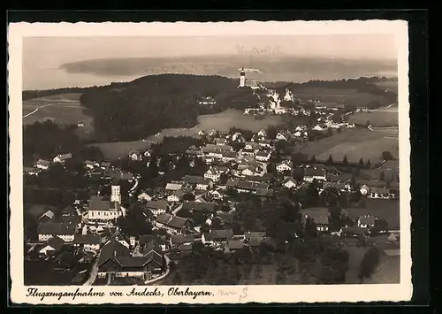 AK Erling, Fliegeraufnahme mit Kloster Andechs