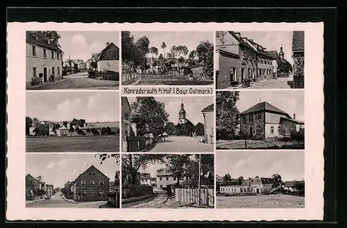 AK Konradsreuth i. Bayr. Ostmark, Strasse zur Kirche hin, Ortsansicht, Wohnhäuser, Kolonialwaren Christian Höllring