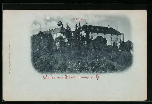 Mondschein-AK Blankenburg a. Harz, Ansicht des Schlosses