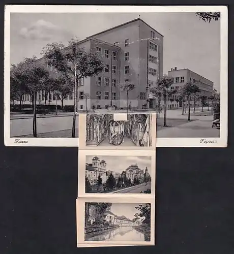 Leporello-AK Kassa, Föposta, Varoshaza, Szent Erzsebet-ter