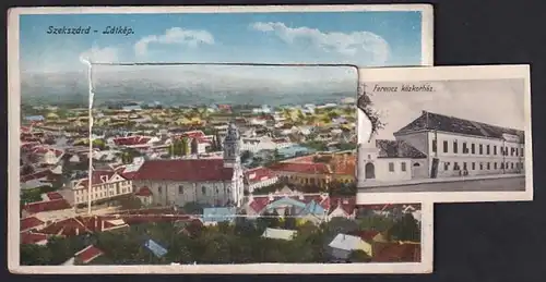 Leporello-AK Szekszárd, Látkép, Garay szabor, Ferencz közkorhaz, Varoshaza