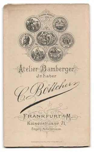 Fotografie Atelier Bamberger, Frankfurt a. M., Kaiserstrasse 71, bürgerlicher Herr im feinen Anzug mit Schnurrbart