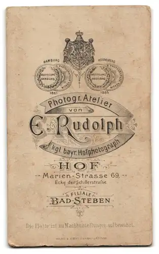 Fotografie E. Rudolf, Bad Steben, Marien-Strasse 69, junger Bürgerlicher mit glatter Frisur