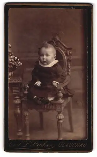 Fotografie Carl L. Stephan, Glauchau, Hoffnung 47, überraschtes Kleinkind sitzend im Stuhl