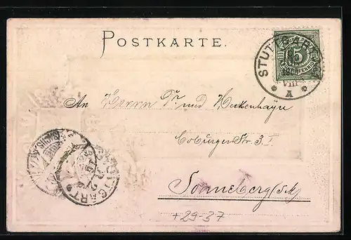 Passepartout-Lithographie Stuttgart, altes Schloss mit Schlossplatz