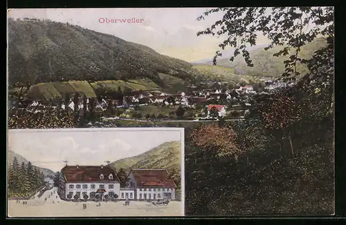 AK Oberweiler, Gasthaus zum Ochsen v. Fritz Gresslin, Ortsansicht vom Berg aus gesehen