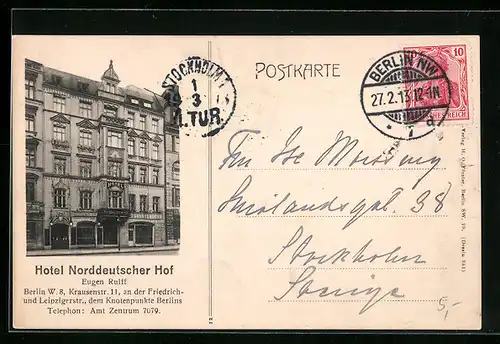 AK Berlin, Hotel Norddeutscher Hof, Krausenstrasse 11 an der Friedrich- und Leipzigerstrasse