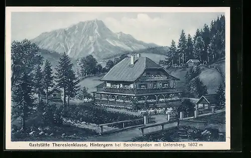 AK Hintergern bei Berchtesgaden, Gasthaus Theresienklause mit Untersberg