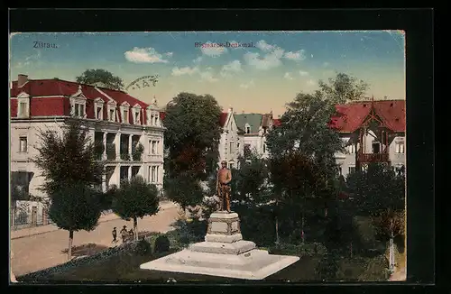 AK Zittau, Partie am Bismarck-Denkmal