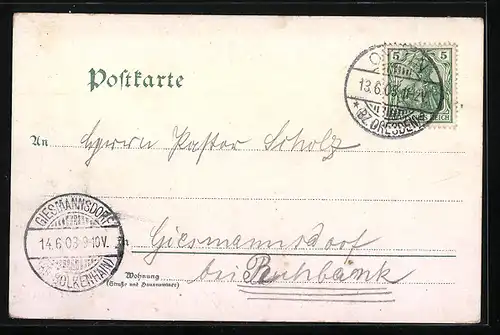 AK Oybin, Ortsansicht mit Felswand