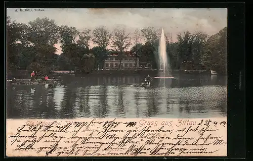 AK Zittau, Partie an der Weinau, Ruderboot