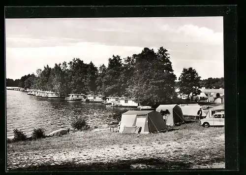 AK Flecken-Zechlin, Wohnboote und Zeltplatz am Zechliner See
