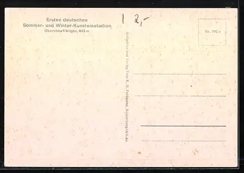 AK Oberstdorf /Allgäu, Erstes deutsches Sommer- und Winter-Kunsteisstadion, Innenansicht