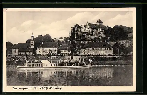 AK Schweinfurt a. M., Schloss Mainberg mit Dampfer