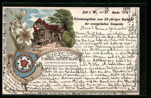 Lithographie Eisenach, Lutherstube auf der Wartburg, Wappen, Evangelischer Bund