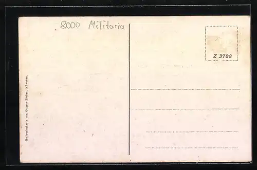 Passepartout-AK München, Marsfeld-Kaserne I. Inf. Regt. aus der Vogelschau, Wappen und Krone