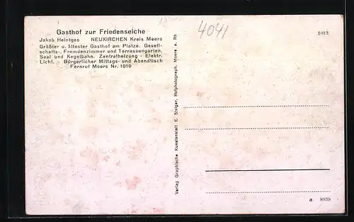 AK Neukirchen /Kr. Moers, Gasthof zur Friedenseiche J. Heintges, Gartenansicht