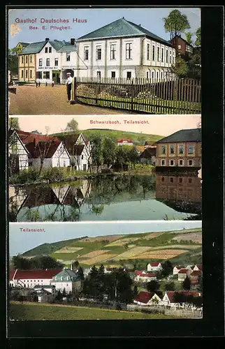 AK Schwarzbach, Teilansicht, Gasthof Deutsches Haus