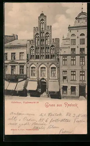 AK Rostock, Ein Giebelhaus am Hopfenmarkt 28