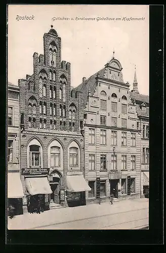 AK Rostock, Gotisches- u. Renaissance Giebelhaus am Hopfenmarkt