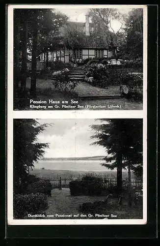 AK Klingberg a. Gr. Pönitzer See, Pension Haus am See, Durchblick vom Pensionat auf den See