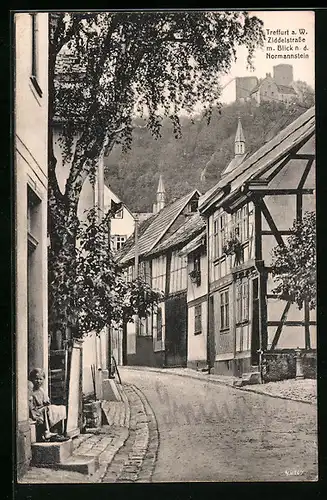 AK Treffurt a. W., Ziddelstrasse m. Blick n. d. Normannenstein