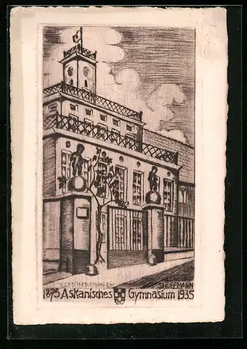 Künstler-AK Berlin-Tempelhof, Askanisches Gymnasium, Wittelsbacher Korso 60