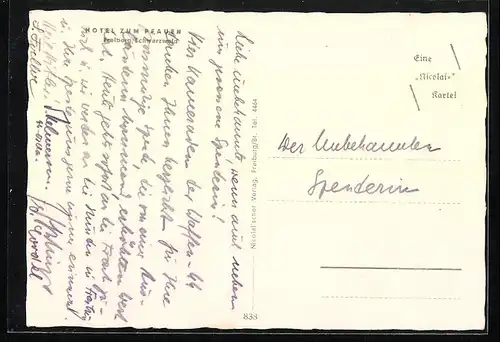 AK Freiburg /Schwarzwald, Hotel zum Pfauen