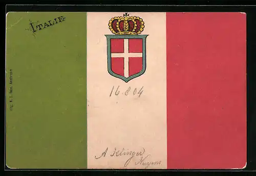 AK Italien, Landes-Flagge und Wappen
