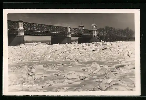 AK Wien, Eisstoss 1929, Reichsbrücke im Schnee