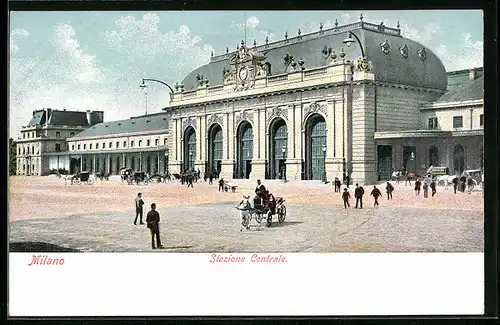 AK Milano, Stazione Centrale, Bahnhof, Pferdekutsche