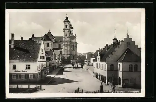 AK Ottobeuren, Marktplatz mit Blick auf die Kirche