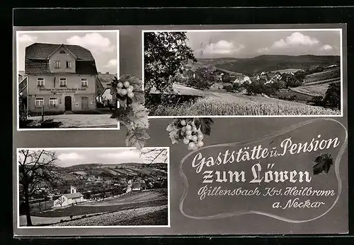 AK Billensbach, Panorama & Gaststätte z. Löwen v. Walter Schick