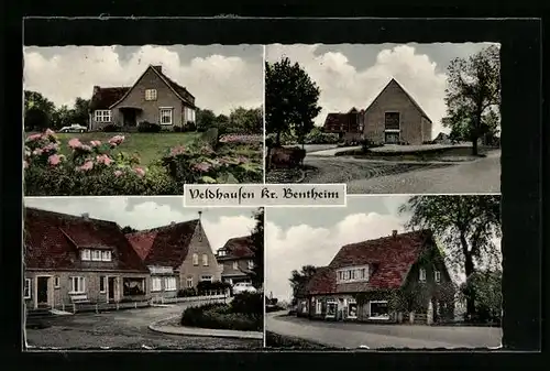 AK Veldhausen, Ortsansicht mit Strassenpartien und Geschäft
