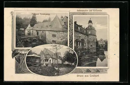 AK Crottorf, Seitenansicht Schloss, Mittlerer Toreingang, Gasthaus zum Wildenburger Hof