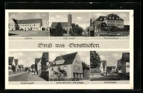 AK Gersthofen /Augsburg, Rathaus, Kath. Kirche, Kirchstrasse